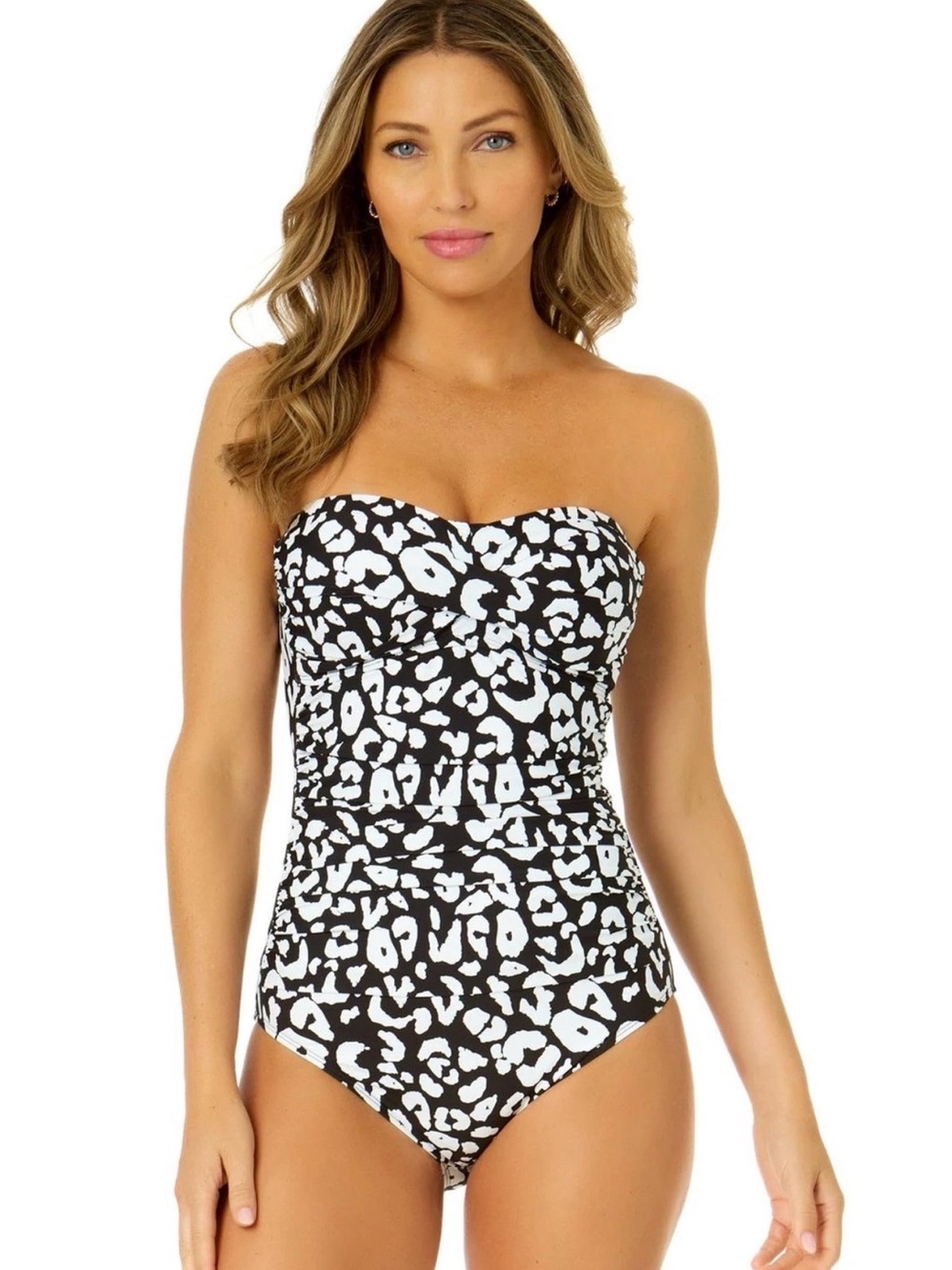 Strapless Black & White Print One-Piece Swimsuit - Women